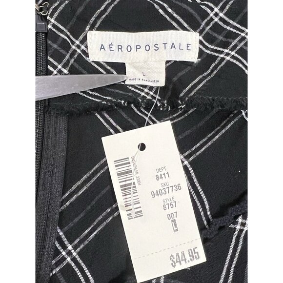 Vtg Y2K Aeropostale A-Line Plaid Skirt L Black White Lace Trim Grunge Academia - Picture 7 of 8
